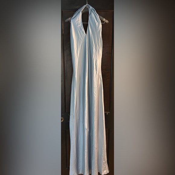 Shoe me your mumu Jasmine Halter Maxi Dress Steel Blue Luxe Satin - Picture 2 of 4